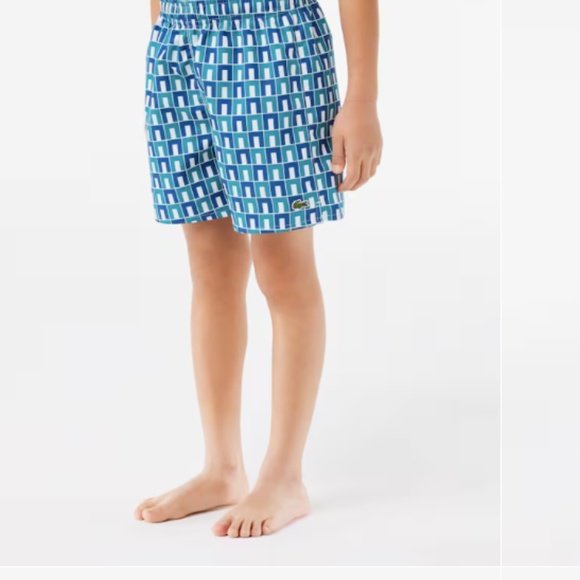 new Lacoste Monogram Print Boys Swim Shorts Sz 14